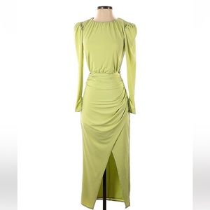 Self Portrait Lime Green Long Sleeve Midi Dress